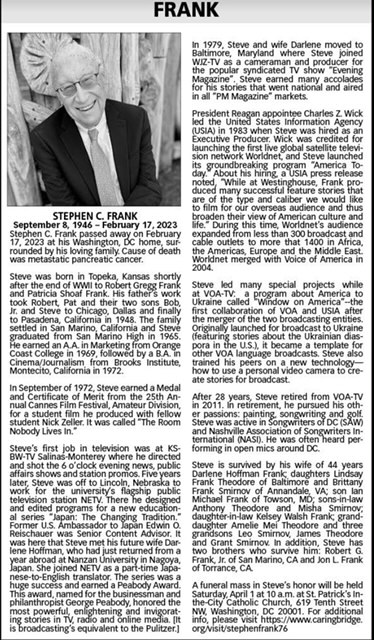 Stephen Frank Obituary